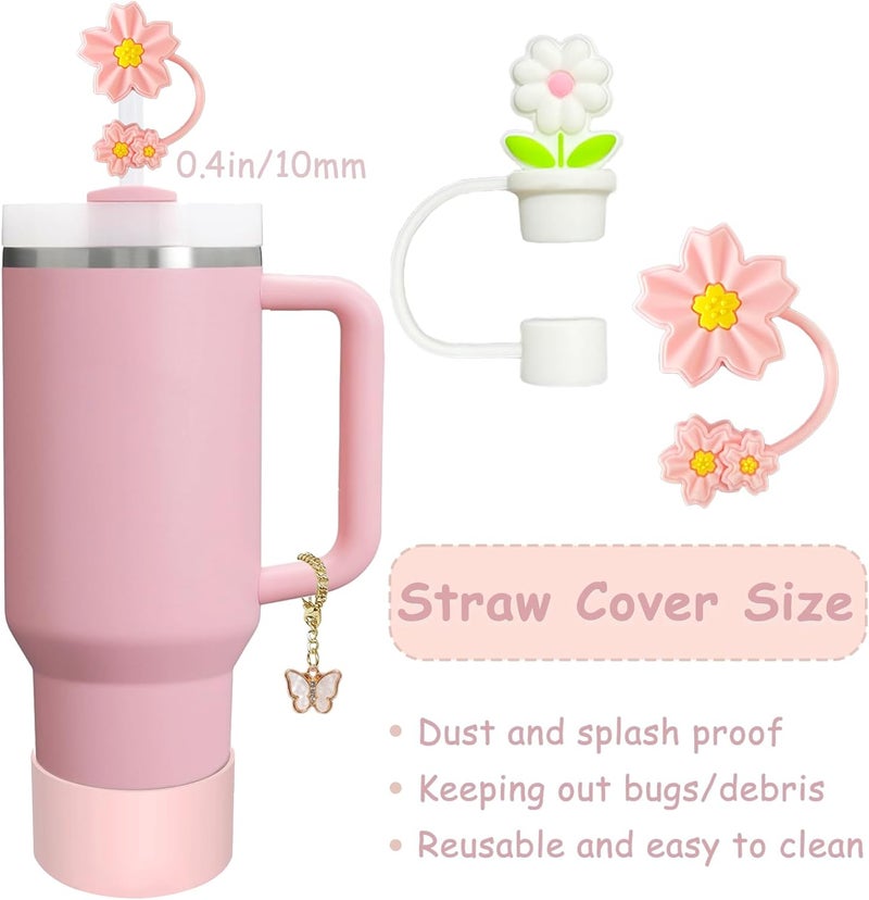 vikgle Stanley Cup Accessories Set,Including 2 Pcs 0.4in Straw Cover, 1 Silicone Spill-Proof Stopper Set of 3, 1 Cute Butterfly Handle Charm, 1 Silicone Boot Fits Stanley 40&30 Oz Tumbler (Pink) - Image 2